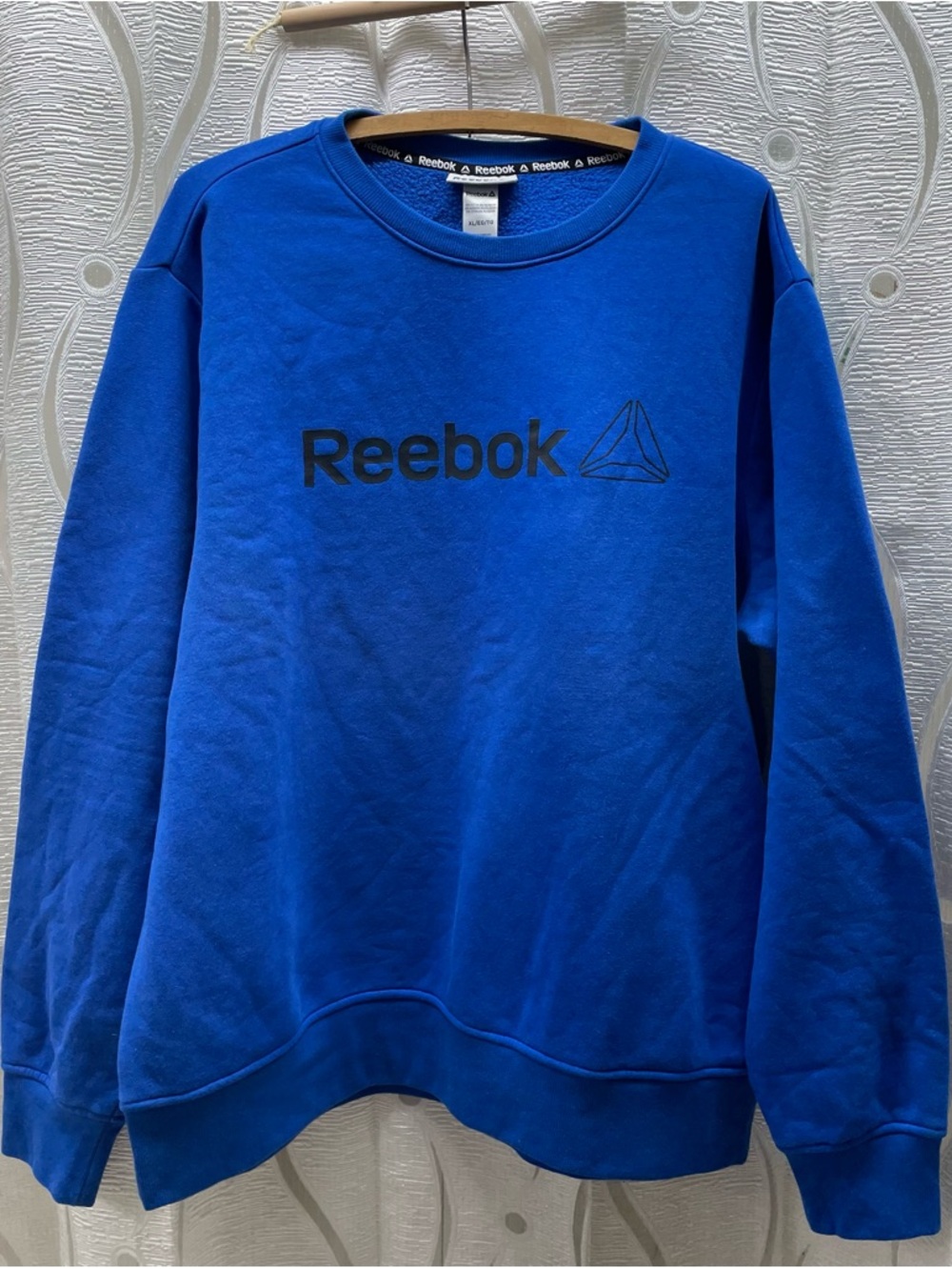 Reebok Sweatshirt Mens‎ Blue Excellent Graphic Logo Fleece Pullover REM224FC02C